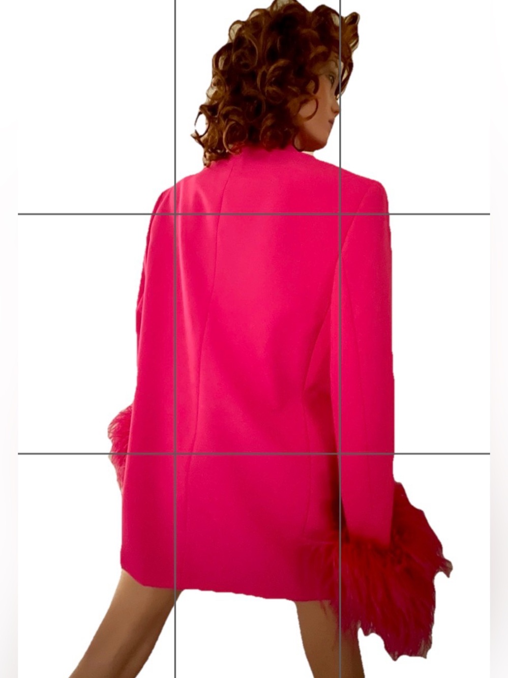 ZARA Straight Cut Hot PINK FEATHER BLAZER Jacket With Marabou Cuffs Size Large - Picture 12 of 13